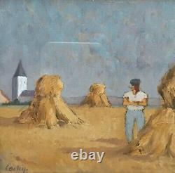 Signed Painting, Oil On Panel, Harvest Landscape, Box, Painting, 20th