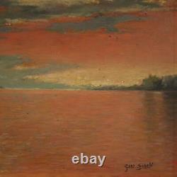 Signed Painting Oil On Tablet Marine Landscape Antique Style 900
