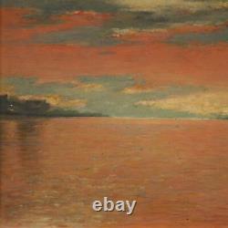 Signed Painting Oil On Tablet Marine Landscape Antique Style 900