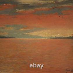 Signed Painting Oil On Tablet Marine Landscape Antique Style 900