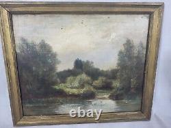 Signed Painting Varenne Landscape Riverside Oil Painting On Wooden Panel