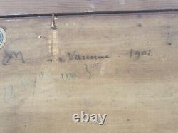 Signed Painting Varenne Landscape Riverside Oil Painting On Wooden Panel