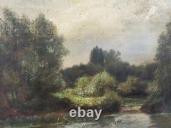 Signed Painting Varenne Landscape Riverside Oil Painting On Wooden Panel