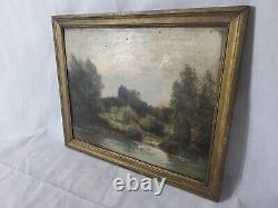 Signed Painting Varenne Landscape Riverside Oil Painting On Wooden Panel