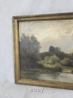 Signed Painting Varenne Landscape Riverside Oil Painting On Wooden Panel