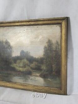 Signed Painting Varenne Landscape Riverside Oil Painting On Wooden Panel