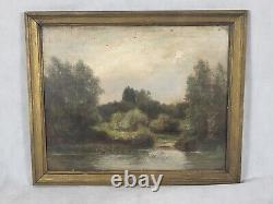 Signed Painting Varenne Landscape Riverside Oil Painting On Wooden Panel