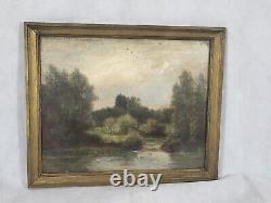 Signed Painting Varenne Landscape Riverside Oil Painting On Wooden Panel