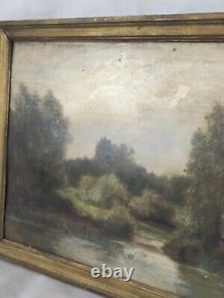 Signed Painting Varenne Landscape Riverside Oil Painting On Wooden Panel