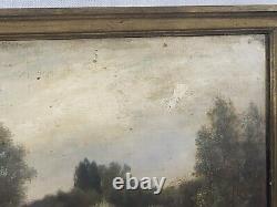 Signed Painting Varenne Landscape Riverside Oil Painting On Wooden Panel