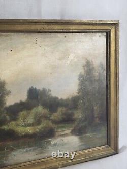 Signed Painting Varenne Landscape Riverside Oil Painting On Wooden Panel