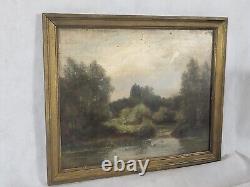 Signed Painting Varenne Landscape Riverside Oil Painting On Wooden Panel