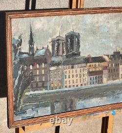Signed Painting View of the Quays The Towers of Notre Dame Oil on Panel
