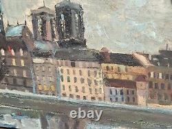 Signed Painting View of the Quays The Towers of Notre Dame Oil on Panel