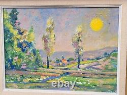 Signed Tableau. Countryside Landscape Nature. Oil painting on wooden panel.