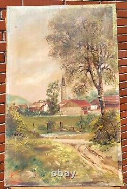 Signed Tableau. Landscape Underwoods. Oil painting on canvas. Dated 1915.