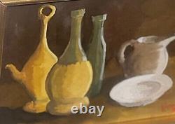 Signed and Dated Tableau. Still Life Oil Painting on Wooden Panel