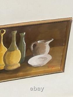 Signed and Dated Tableau. Still Life Oil Painting on Wooden Panel