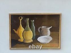 Signed and Dated Tableau. Still Life Oil Painting on Wooden Panel