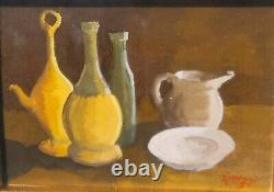 Signed and Dated Tableau. Still Life Oil Painting on Wooden Panel