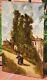 Signed Painting. Animated Landscape. Oil Painting On Wooden Panel In 19th Century Style.