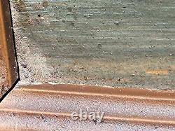 Signed painting. Riverbank landscape with boat. Oil painting on wooden panel.