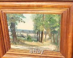 Signed painting by A. Courty. Landscape in the Woods. Oil painting on wooden panel.