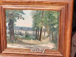 Signed painting by A. Courty. Landscape in the Woods. Oil painting on wooden panel.
