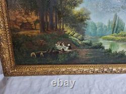 Signed painting by BOUSQUET Animated Landscape Oil painting on wood panel. 1897