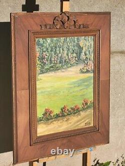 Signed painting by FRANÇOIS SURGET View of Garden Oil painting on hardboard panel