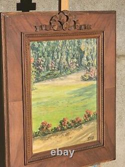 Signed painting by FRANÇOIS SURGET View of Garden Oil painting on hardboard panel