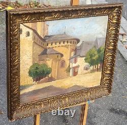 'Signed painting by GEORGES DURAND Church of Saint-Savin Oil on panel'