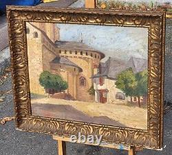 'Signed painting by GEORGES DURAND Church of Saint-Savin Oil on panel'