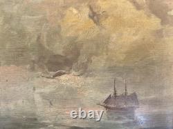 Small Antique French Marine Oil Painting on Wood Panel, Sailboat, 21 x 15.5 cm, Pochade