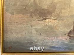Small Antique French Marine Oil Painting on Wood Panel, Sailboat, 21 x 15.5 cm, Pochade