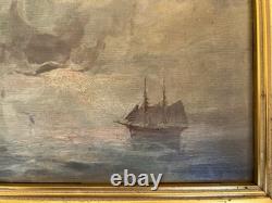 Small Antique French Marine Oil Painting on Wood Panel, Sailboat, 21 x 15.5 cm, Pochade