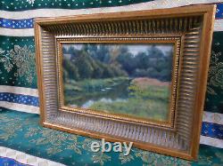 Small Antique Oil Painting on Canvas School of Barbizon 19th Century Golden Wood Frame