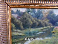 Small Antique Oil Painting on Canvas School of Barbizon 19th Century Golden Wood Frame