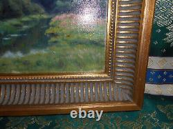 Small Antique Oil Painting on Canvas School of Barbizon 19th Century Golden Wood Frame