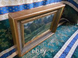 Small Antique Oil Painting on Canvas School of Barbizon 19th Century Golden Wood Frame