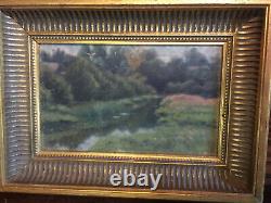 Small Antique Oil Painting on Canvas School of Barbizon 19th Century Golden Wood Frame