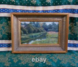 Small Antique Oil Painting on Canvas School of Barbizon 19th Century Golden Wood Frame