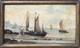 Small Antique Original Oil Painting Seascape Fishing Boat, Framed
