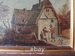 Small Flemish Painting, 19th Century, Country Scene, Oil On Wood, Signed