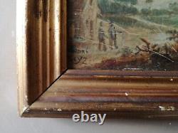 Small Flemish Painting, 19th Century, Country Scene, Oil On Wood, Signed