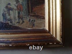 Small Flemish Painting, 19th Century, Country Scene, Oil On Wood, Signed