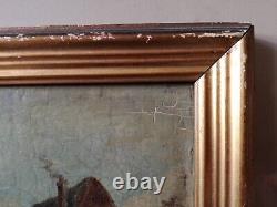 Small Flemish Painting, 19th Century, Country Scene, Oil On Wood, Signed