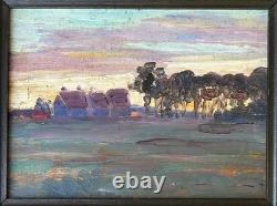 Small Impressionist School Original Oil Painting Morning Landscape, Framed