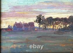 Small Impressionist School Original Oil Painting Morning Landscape, Framed