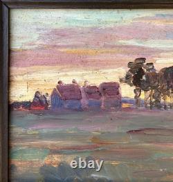 Small Impressionist School Original Oil Painting Morning Landscape, Framed